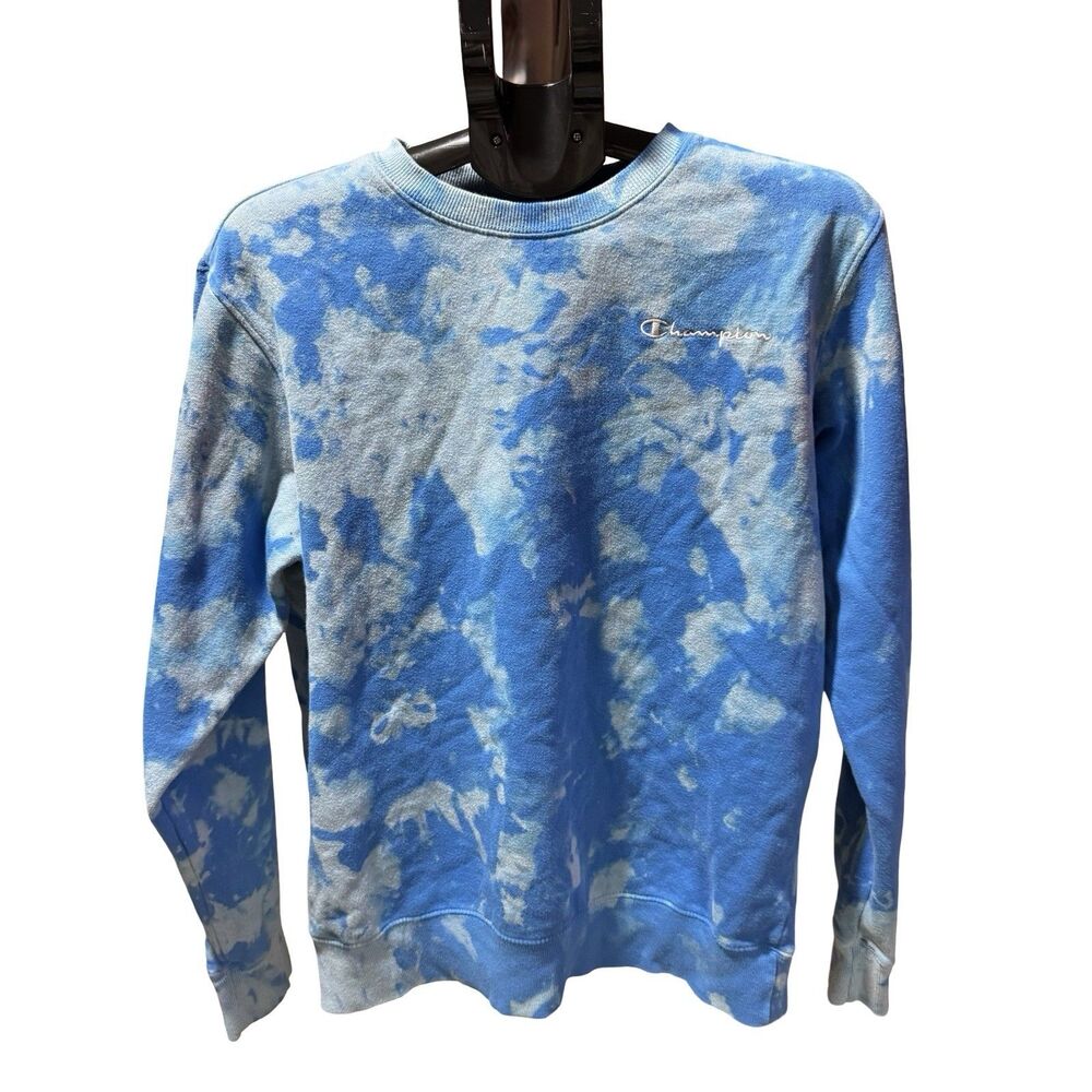 Champion Blue Tie Dye Logo Crew Neck Sweatshirt Medium